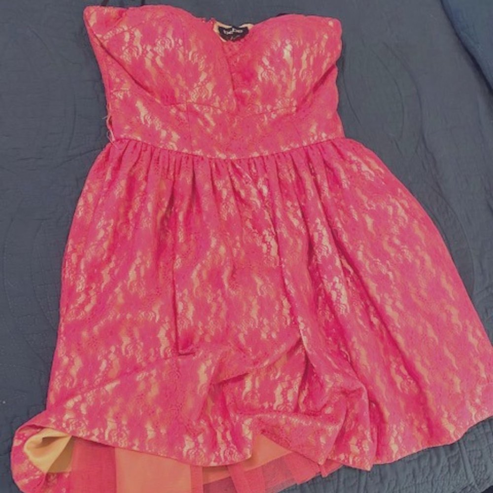 Hot pink above the knee strapless dress